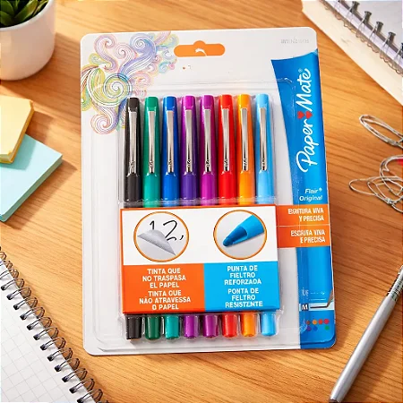 Caneta Hidrográfica Flair Bold Media 8 Cores Paper Mate