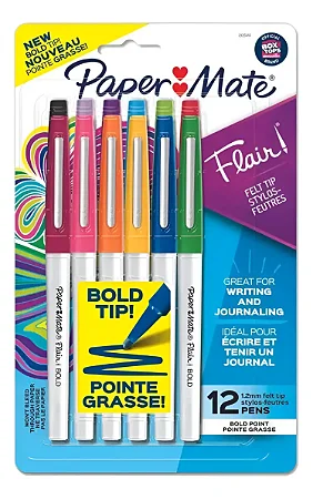Caneta Hidrográfica Flair Bold Grossa 12 Cores Paper Mate