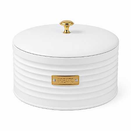 Porta Biscoito de metal com Tampa Friso Branco- 1 unidade