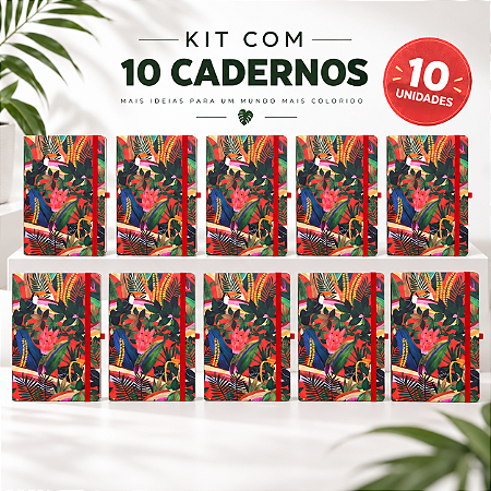 Caderneta 80 Folhas Lisas Estampa Tropical 10 Unidades