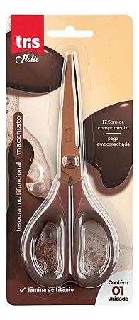 Tesoura Tris Coffee Lâmina Titânio 17,5cm Pega Emborrachada