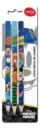 Kit 3 Lápis Hb Jumbo E Apontador Mickey