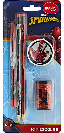 Kit Escolar Spider Man Lápis, Caneta E Apontador Molin