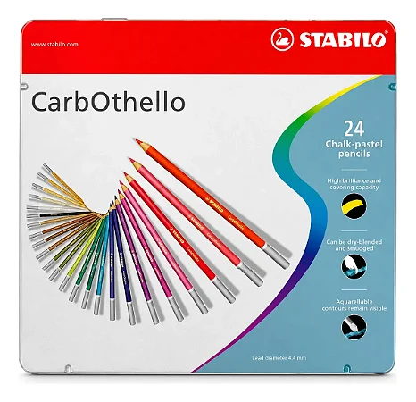 Lápis de Cor CarbOthello Stabilo Semiaquarelável 24 Cores – Estojo de Lata