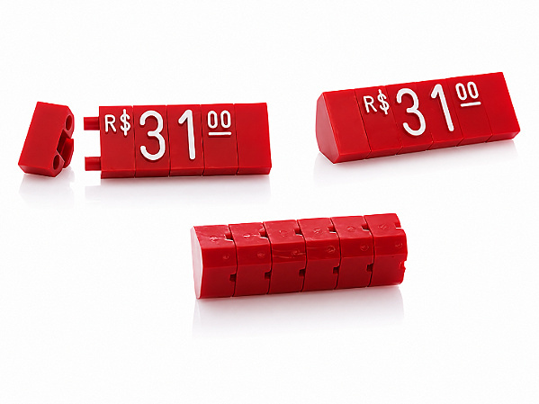 Kit Precificador -Preço para Vitrine Vermelho com Branco 510 peças em Plástico ABS