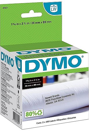 Etiqueta Dymo Label Writer 30321 - Papel Adesivo Térmico Branco – 520 etiquetas (3,6cm x 8,9cm)