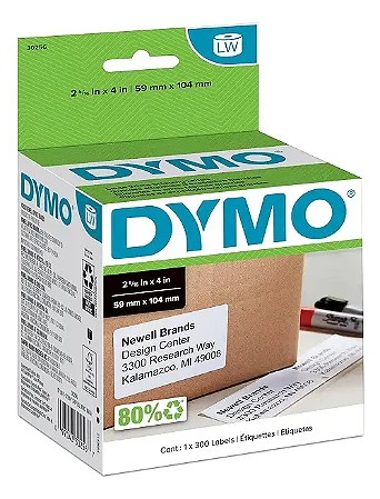 Etiqueta Dymo Label Writer 30256 - Papel Adesivo Térmico Branco – 300 etiquetas (5,9cm x 10,4cm)