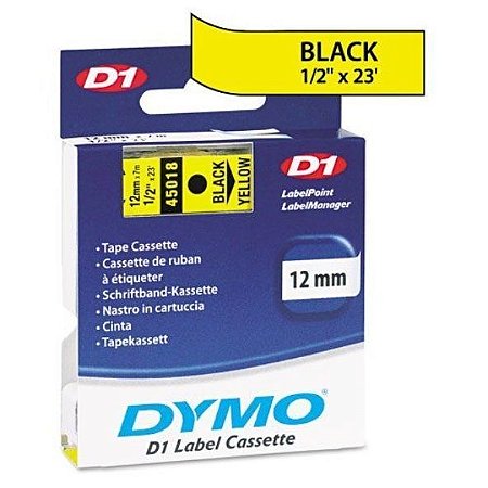Fita Dymo D1 45018 (Amarelo - Preto) Etiqueta rotuladora Laminada (7m x 12mm)