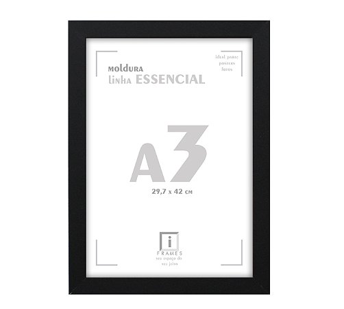 Moldura Quadro A3 30x42 cm Posters C/ Acetato - PRETA