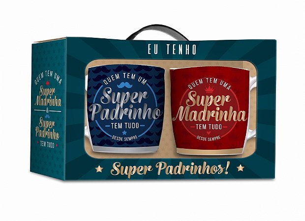 Kit Caixa Com 2 Canecas - Presente Super Padrinhos