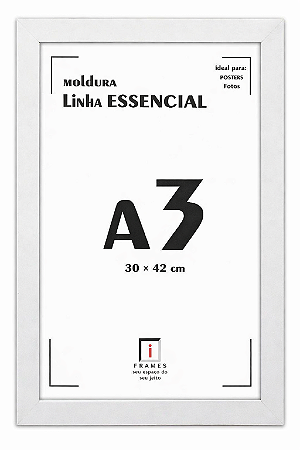 Moldura A3 Larga 3 Cm C/ Vidro - BRANCA