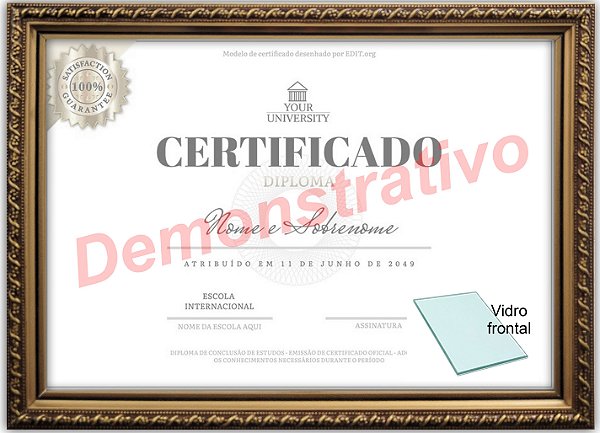 Moldura Premium Dourada A4 21x30 Para Certificado Diploma Com Vidro