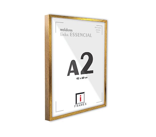 Moldura A2 Caixa Alta 42x60 cm C/ PETG - DOURADO - OURO VELHO