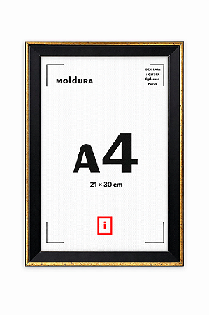 Moldura A4 21x30 cm Premium Para Certificado Diploma Com Vidro - FILETE OURO