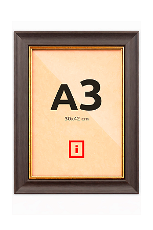 Moldura A3 30x42 cm - COM VIDRO - Super Premium Ébano P/ Imagens Posters