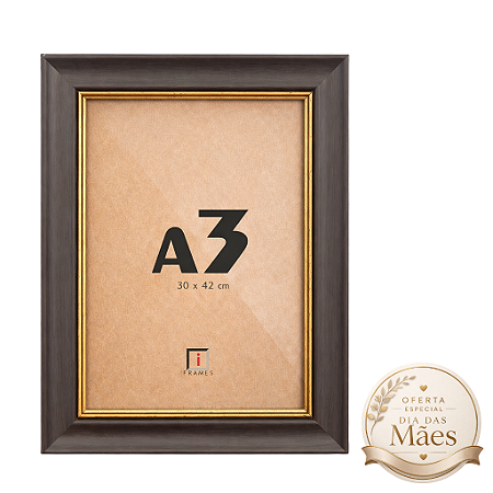 Moldura A3 30x42 cm Super Premium Ébano P/ Imagens Posters - COM VIDRO