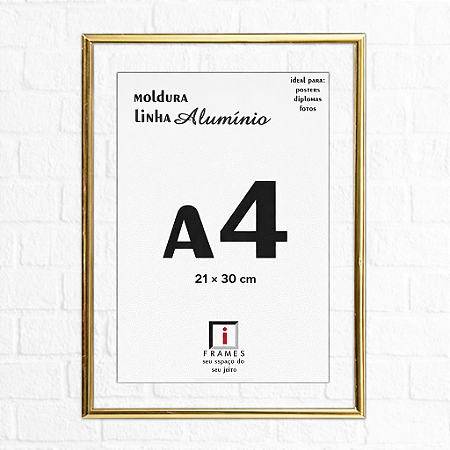 Moldura A4 21x30 De Alumínio Com Vidro Duplo Para Certificados - DOURADA