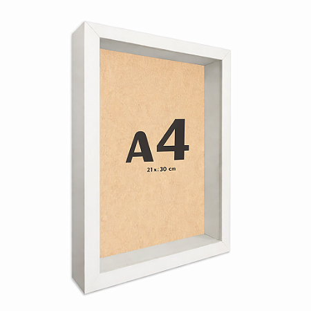 Moldura Quadro Caixa Alta A4 21x30 Com Espaçamento Interno De 3cm - BRANCA