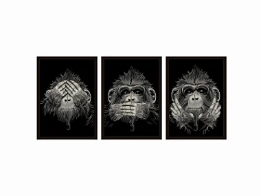 Conjunto Kit 03 Quadros - Trio Macacos