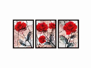Conjunto Kit 03 Quadros - Trio Rosas Vermelhas