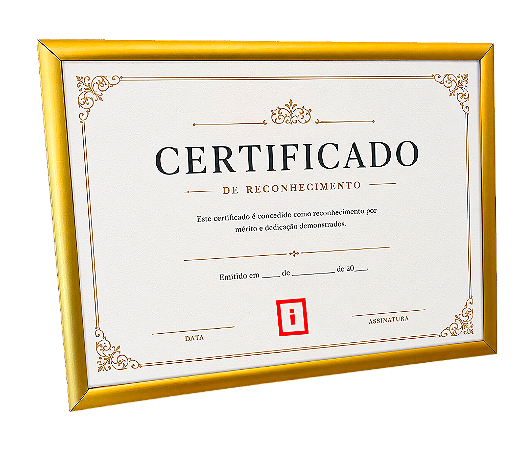 Moldura A4 21x30 cm Alumínio Vidro Simples Alvará Certificado - DOURADA FOSCA
