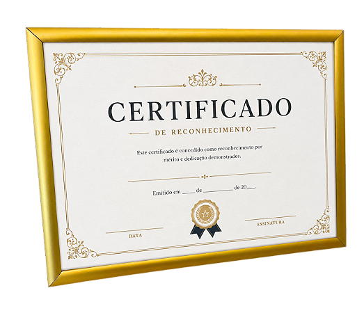 Moldura A4 21x30 cm Alumínio Vidro Simples Alvará Certificado - DOURADA FOSCA