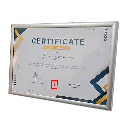 Moldura A4 21x30 cm Alumínio Vidro Simples Alvará Certificado - PRATA FOSCA