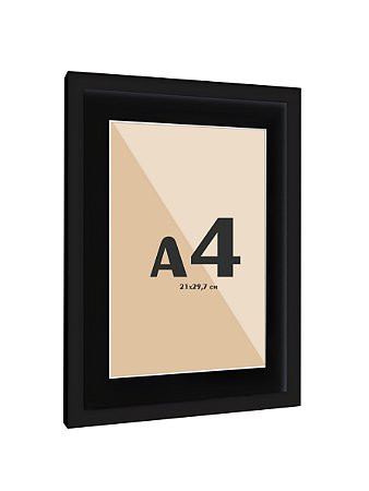 Moldura Preta Com Vidro E Paspatur Preto De 3 Cm P/ Imagem A4 21x30 - PRETA