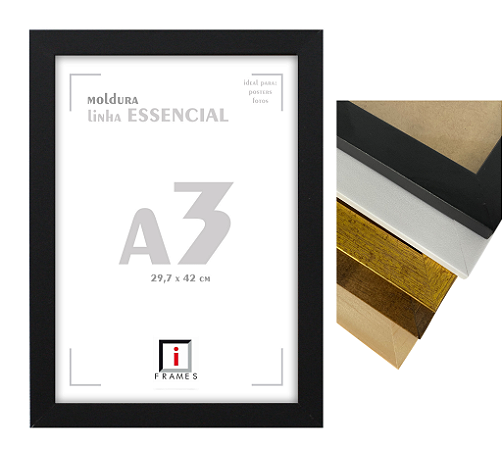 Moldura Quadro A3 30x42 cm P/ Posters Imagens Fotos - COM VIDRO