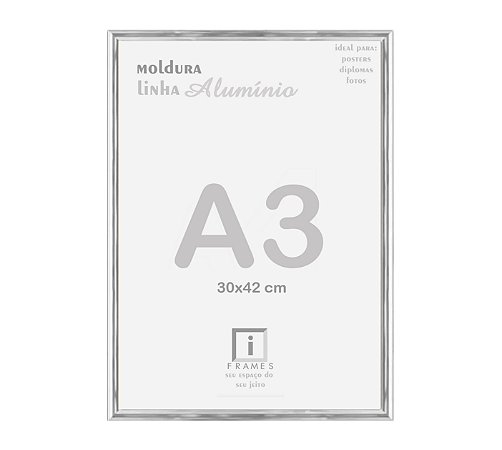 Moldura Alumínio Vidro Simples Alvará Certificado A3 30x42 - PRATA