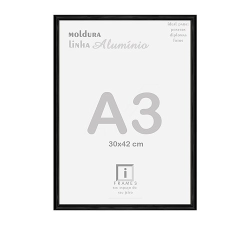 Moldura Alumínio Vidro Simples Alvará Certificado A3 30x42 - PRETA