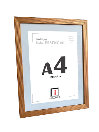 Moldura Ripada C/ Vidro e Paspatur de 3 Cm P/ Imagem A4 21x30 - COBRE