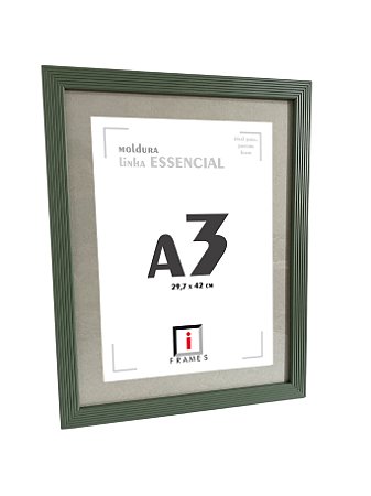 Moldura Ripada C/ Vidro e Paspatur de 3 Cm P/ Imagem A3 30x42 -  VERDE PISTACHE