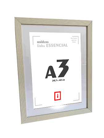 Moldura A3 30x42 cm Ripada C/ Vidro e Paspatur de 3 Cm P/ Imagem - BRANCO GELO
