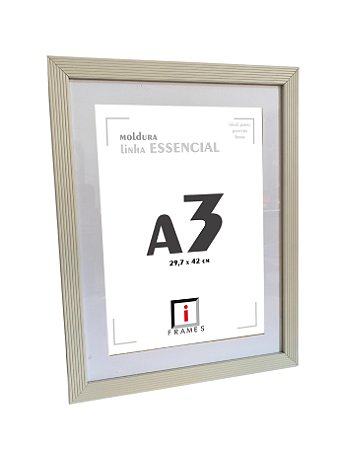 Moldura Ripada C/ Vidro e Paspatur de 3 Cm P/ Imagem A3 30x42 - BRANCO GELO