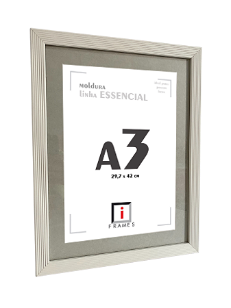 Moldura Ripada C/ Vidro e Paspatur de 3 Cm P/ Imagem A3 30x42 -  BRANCO GELO