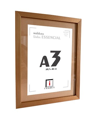 Moldura Ripada C/ Vidro e Paspatur de 3 Cm P/ Imagem A3 30x42 -  COBRE