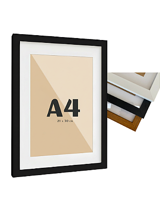 Moldura Quadro Com Vidro E Paspatur De 3 Cm P/ Imagem A4 21x30 cm (2x2)