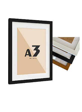Moldura Quadro A3 30x42 cm Com Vidro E Paspatur De 3 Cm P/ Imagem Fotos (2x2)