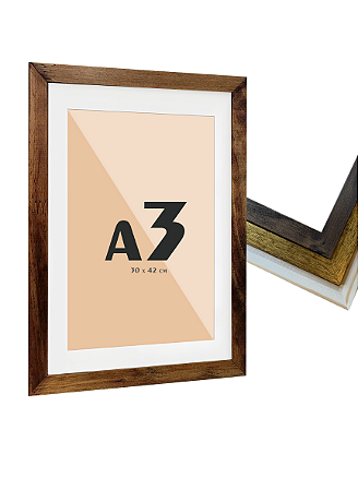 Moldura Quadro A3 30x42 cm Com Vidro E Paspatur De 3 Cm P/ Imagem Fotos (2x1)