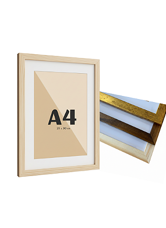 Moldura Quadro Com Vidro E Paspatur De 3 Cm P/ Imagem A4 21x30 cm (2x1)