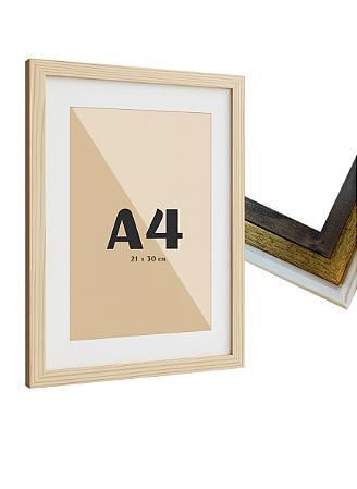 Moldura Quadro Com Vidro E Paspatur De 3 Cm P/ Imagem A4 21x30 cm (2x1)