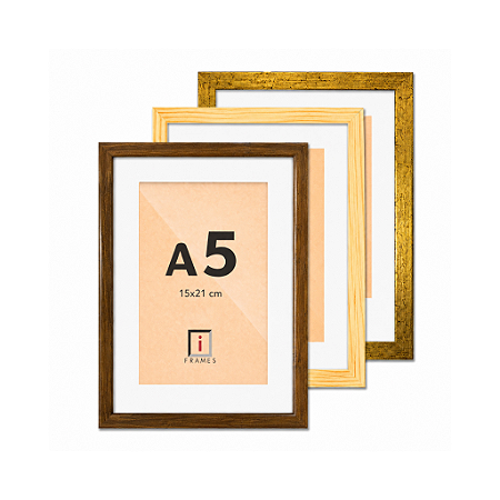Moldura Quadro A5 15x21 cm P/ Posters Imagens Fotos C/ Paspatur 3cm - C/ Vidro (2x1)