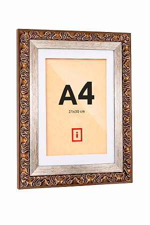 Moldura A4 21x30 cm Premium Clássica Ornamental C/ Acabamento Bronze Com Paspatur