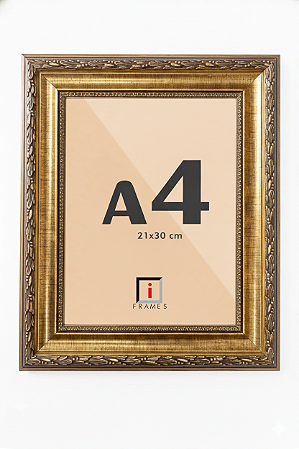 Moldura A4 21x30 cm Clássica Dourada Barroca Sofisticada P/ Imagens Fotos