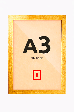Moldura A3 30x42 cm Imperial Ouro Antigo Premium - COM VIDRO - P/ Posters Imagens Fotos