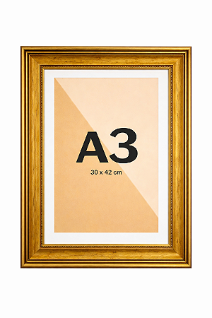 Moldura A3 30x42 cm Dourada Versailles Clássica Dourada C/ Vidro Com Paspatur P/ Imagens Fotos