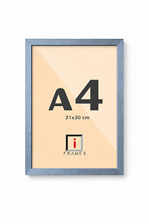 Moldura A4 21x30 cm Caixa alta 3x1,5 cm P/ Imagens - Cinza Texturizada C/ Vidro