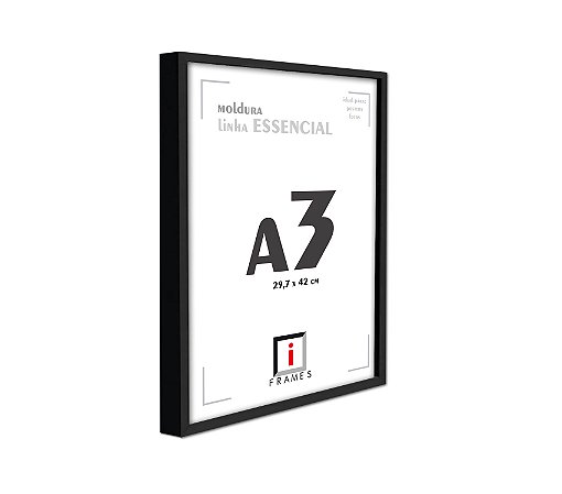 Moldura A3 30x42 cm Caixa Alta 3x1,5 - Quadro Poster C/ Vidro