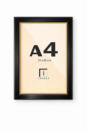 Moldura A4 21x30 cm Premium 3x1 cm Para Certificado Diploma Com Vidro - FILETE OURO